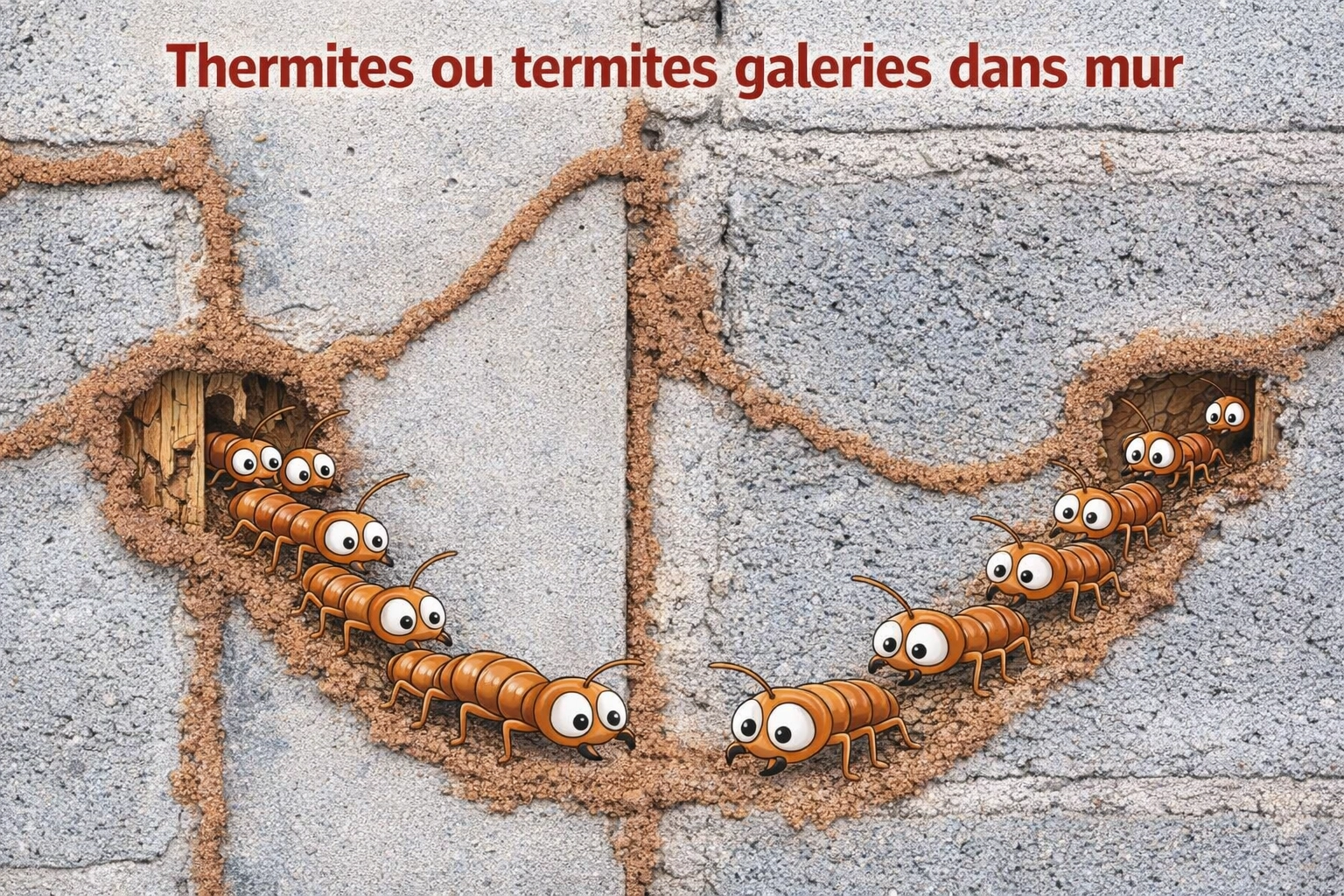 thermites termites galeries mur maison bois